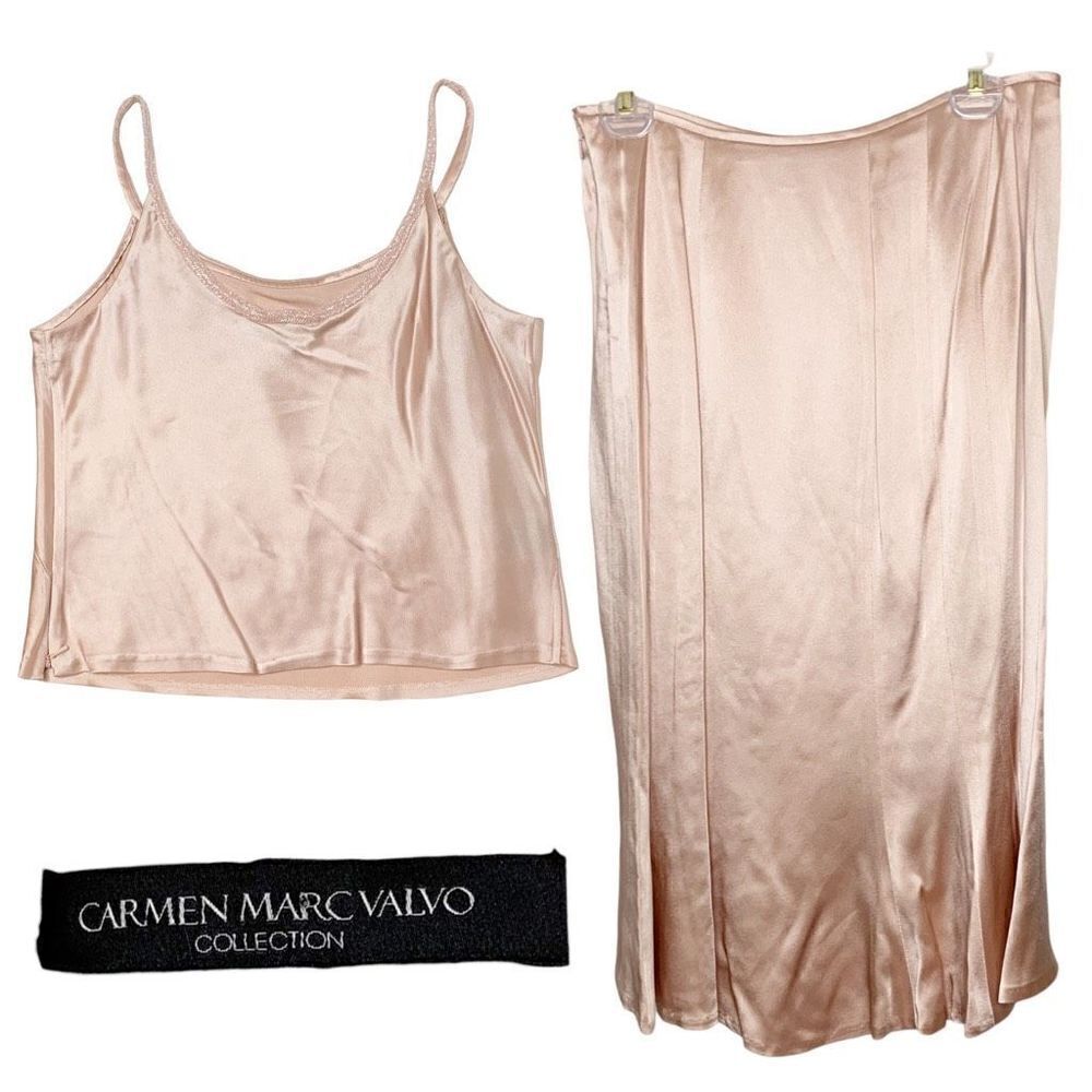 Carmen Marc Valvo Collection Satin Blush Pink Midi Skirt & Top Set Women’s 8/12